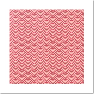 Japanese Fish Scales / Waves Mask Design - Red Version Posters and Art